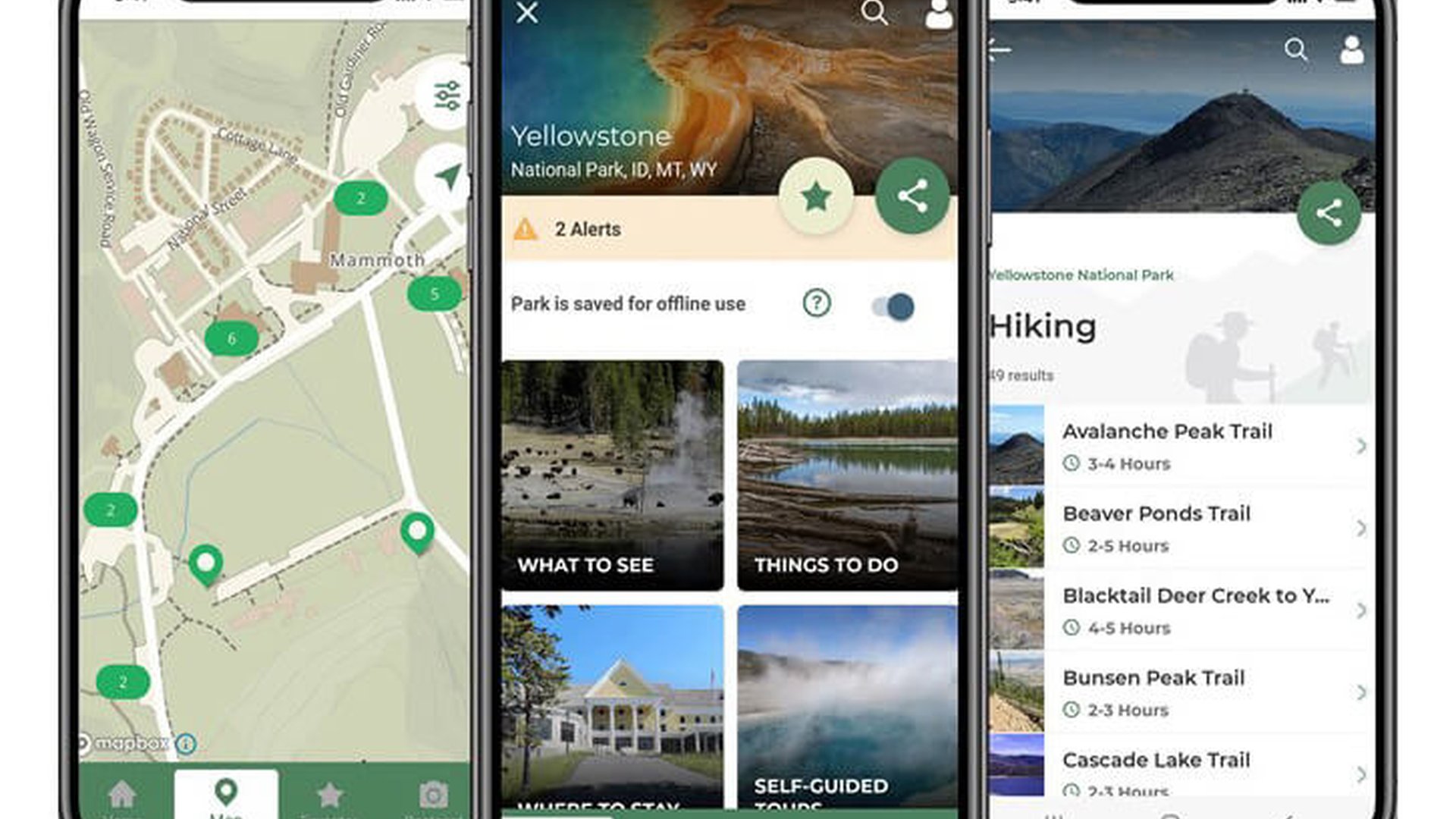 yellowstone national park hiking trail offline map