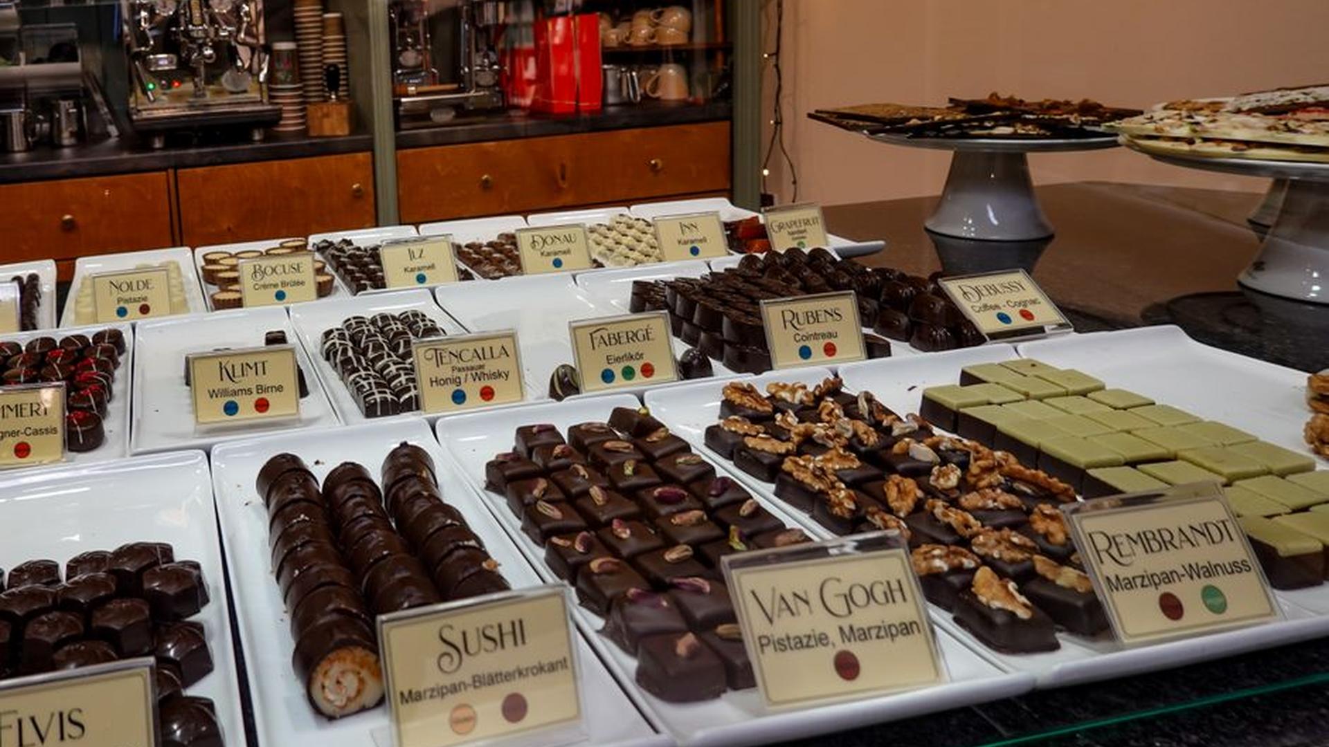 Belgian chocolate shop counter handmade truffles c