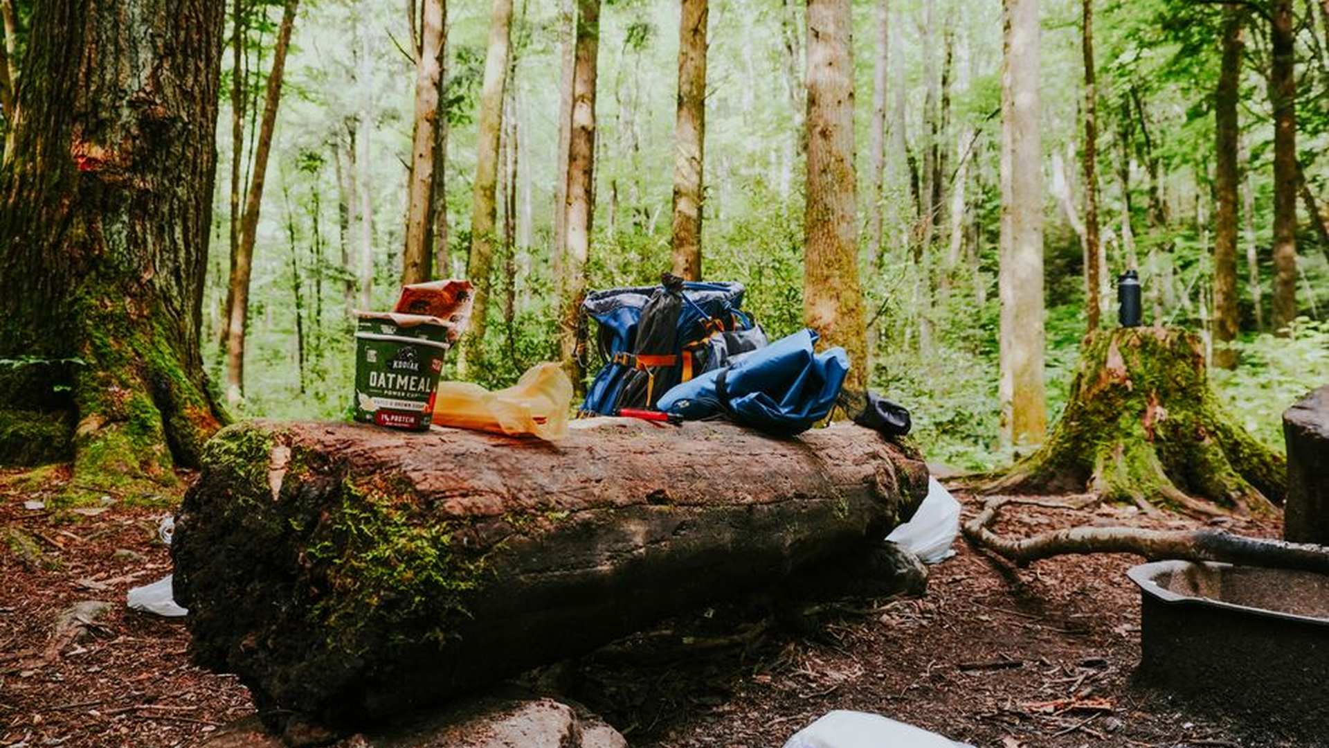 hiking backpack trash bag banana peel used toilet